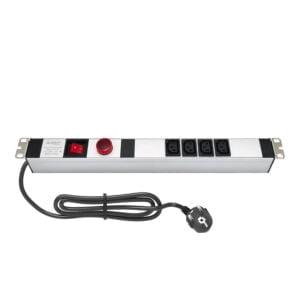 AMP Connect® 19" Basic PDU Series, 19", 1U, 4 C13 Soket, Volt-Amper Gösterge ve On-Off Anahtar, 1 Phase, 250V AC, 16A, 1,5 m 3x1,5 mm² H05VV-F Cord, F Type Plug