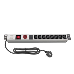 AMP Connect® 19" Basic PDU Series, 19", 1U, 8 C13 Soket, Volt-Amper Gösterge ve On-Off Anahtar, 1 Phase, 250V AC, 16A, 1,5 m 3x1,5 mm² H05VV-F Cord, F Type Plug