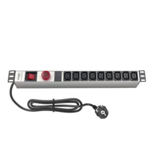 AMP Connect® 19" Basic PDU Series, 19", 1U, 9 C13 Soket, Volt-Amper Gösterge ve On-Off Anahtar, 1 Phase, 250V AC, 16A, 1,5 m 3x1,5 mm² H05VV-F Cord, F Type Plug