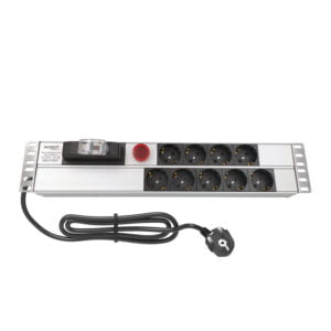 AMP Connect® 19" Basic PDU Series, 19", 2U, 9 Şebeke Soket, Volt-Amper Gösterge ve 16A Sigorta, 1 Phase, 250V AC, 16A, 1,5 m 3x1,5 mm² H05VV-F Cord, F Type Plug